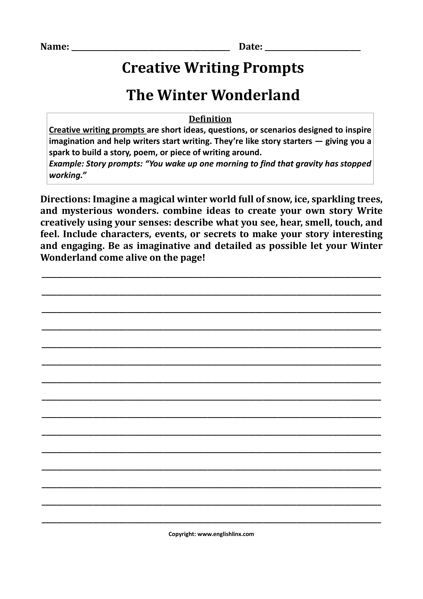 Winter Wonderland Creative Writing Worksheets